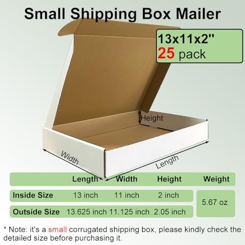 13x11x2'' Shipping Boxes 25 Pack, White Corrugated Cardboard Mailers for Mailing Packaging Small Business (W13112-25) - Image 2