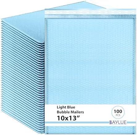 Light Blue Bubble Mailers 10x13, Self Seal Poly Padded Envelopes, 100 Pack by BAYLUE