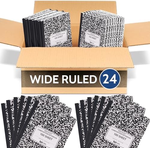 24 Pack - EPI Marble Hardcover Wide Ruled Composition Notebook | 200 Pages (100 Sheets), 9.75 x 7.5 in, Sturdy Sewn Binding | School, Office, Journaling, Notes by EPI