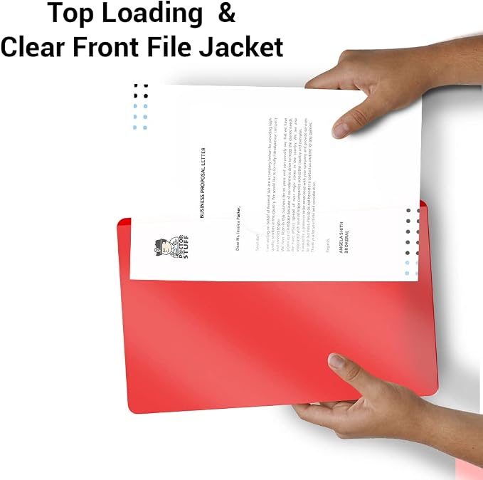 Doctor Stuff - Vinyl Plastic Pocket File Folders Closed Sides, Pack of 50, Legal Size, Clear Front Top Loading Job Jacket, Documents Holder for Office and Medical Files, Red - Image 5