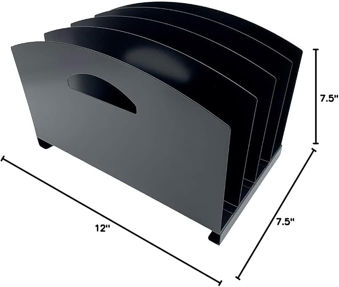 Huron Desktop File Organizer Vertical 4 Slot w/Handles, Black Steel - Image 5