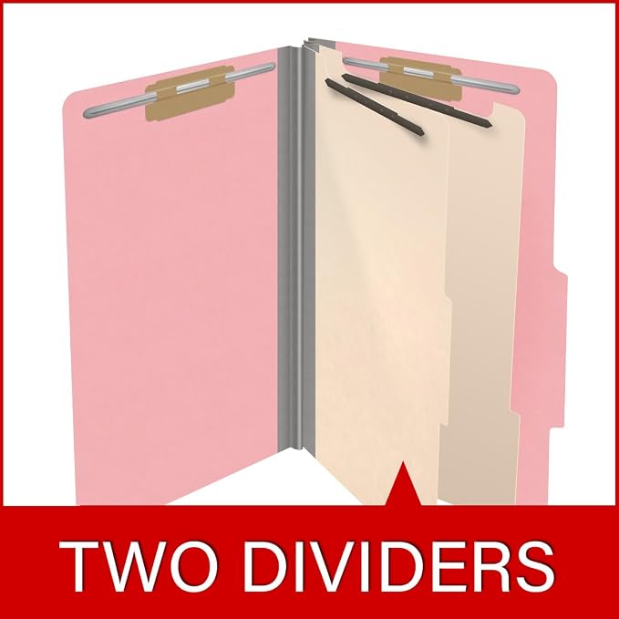 18 pt Heavy Duty Top Tab Color Folders, 2/5 Cut ROC Top Tab, Legal Size, 2 Dividers, Pink (Box of 10) - Image 8