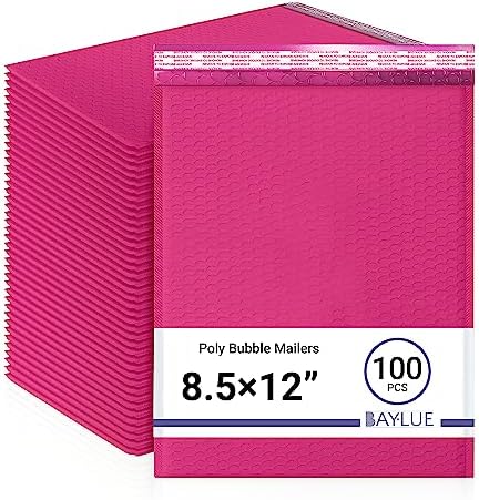 Hot Pink Bubble Mailers 8.5x12, Poly Padded Envelopes #2, 100 Pack by BAYLUE