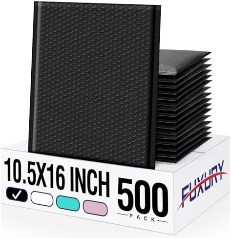 Fuxury Black Bubble Mailers 10.5x16" Self Seal Padded Envelopes 500 Pack by Fuxury