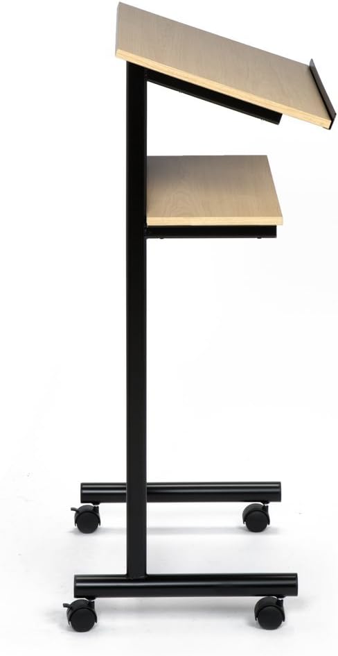 Wheeled Lectern - Standing Desk with Storage Shelf - Beech/Black - Ideal for Presentations and Laptop Use - Image 5