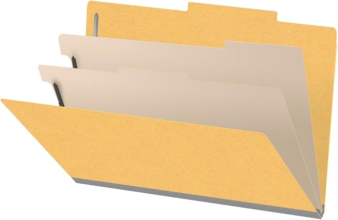 18 pt Heavy Duty Top Tab Color Folders, 2/5 Cut ROC Top Tab, Legal Size, 2 Dividers, Yellow (Box of 10) by Ecom+Folders