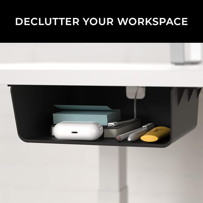 HumanCentric Under Desk Storage Shelf, Drawer Organizer for Office, Workstations, Tables, Sit Stand Desks, Gaming Setups, Mountable Storage Tray, Cable Management, Screw or Stick On, 2 Pack - Image 8