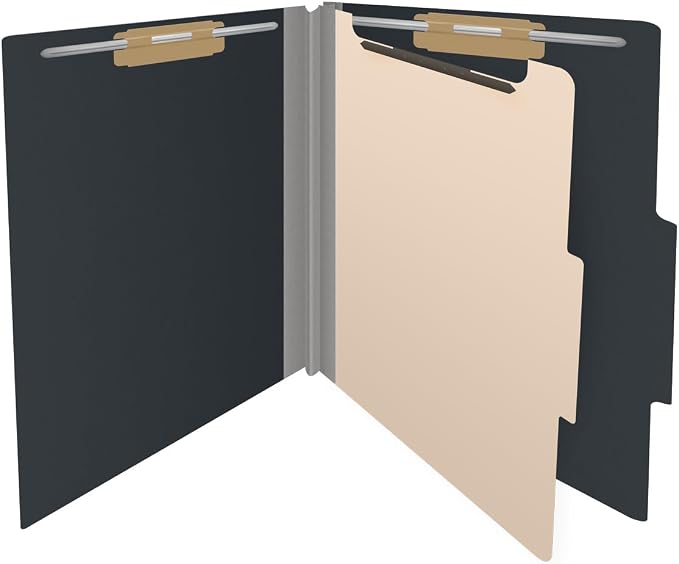 25 Pt. Pressboard Classification Folders, 2/5 Cut ROC Top Tab, Letter Size, 1 Divider, Black (Box of 10) - Image 4