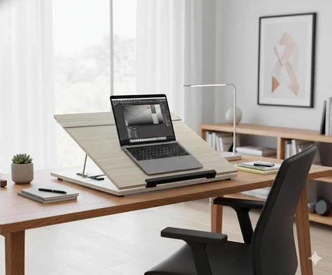 Wooden Laptop Stand Desk Organizer for Writing/Sketching/Reading Table Top Premium Wooden Desk Organizer Small Size (12 * 16 inches) with Height Adjustable (Make in India) - Image 3