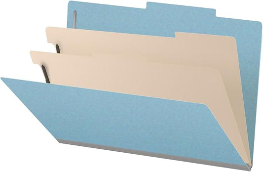 25 Pt. Pressboard Classification Folders, 2/5 Cut ROC Top Tab, Legal Size, 2 Dividers, Light Blue (Box of 10) by Ecom+Folders