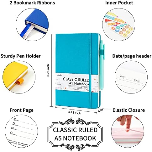 feela Notebooks Journals Bulk, Hardcover Notebook Classic Ruled Journal Set with Pen Holder for School Business Work Travel Writing, with 12 Black Pens, 120 GSM, 5.1”x8.3”, 12 Pack, A5, Solid Colors - Image 2
