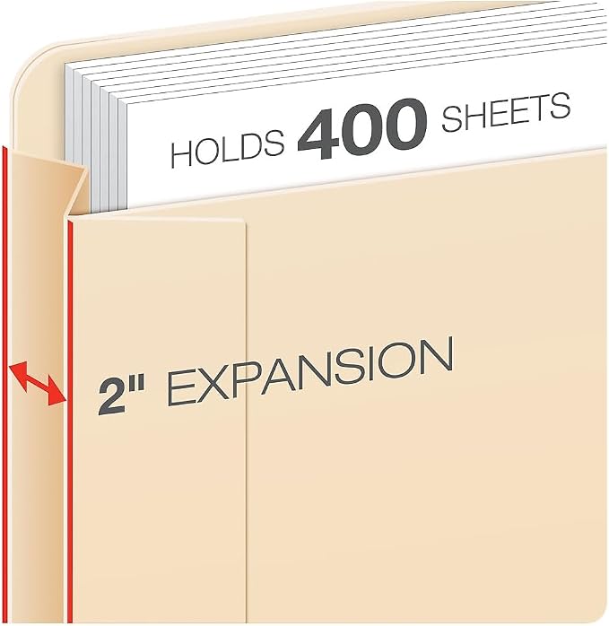 Pendaflex File Jackets, Legal Size, Manila, 2" Expansion, Reinforced Straight-Cut Tabs with Thumb Cut, 50 Per Box (23200EE), Beige - Image 2