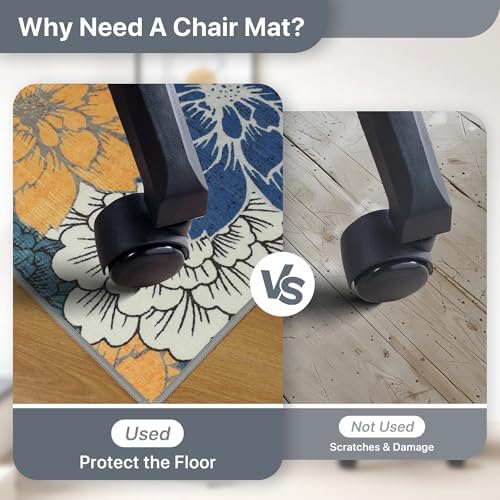 48"x60" Office Chair Mat for Hardwood Floor, Non-Slip Washable Navy Yellow - Image 5