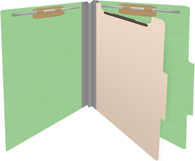 Heavy Duty End Tab Color Folders, 2/5 Cut ROC Top Tab, Letter Size, 1 Divider, Green (Box of 10) - Image 4