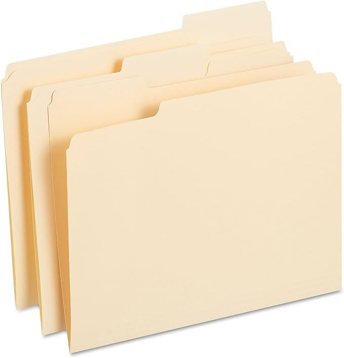 Staples File Folders, 1/3-Cut Reinforced Tab, Assorted Position, Letter Size, Perfect for Home, Office, Classroom, 250-Pack, Manila by Staples