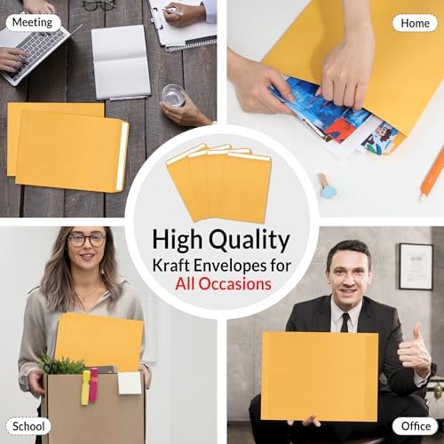 SUNEE 9 x12 Manilla Envelopes, 28lb Brown Kraft, Ultra Strong Quick-Seal Security Catalog Mailing Envelopes for Flat Letter Size Documents or Photos, 250 Count - Image 6