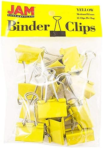 JAM PAPER Colorful Binder Clips - Medium - 1 1/4 Inch (32 mm) - Yellow Binderclips - 15/Pack - Image 6