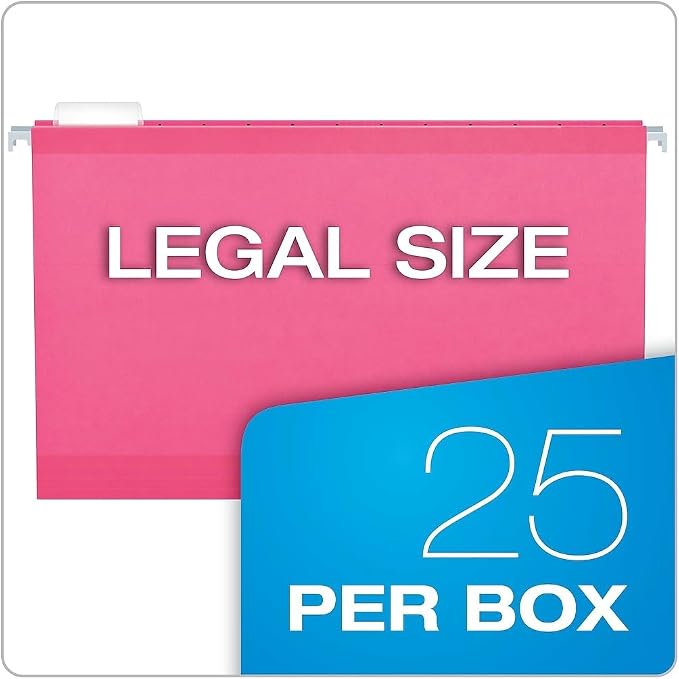 Pendaflex 04153 1/5 PIN Reinforced Hanging Folders, Legal Size, Pink, 1/5 Cut, 25/BX (4153) - Image 5