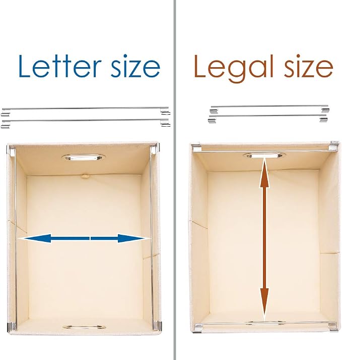 File Organizer Box - Set of 2 Collapsible Decorative Linen Filing Storage Hanging File Folders with Lids Office Cabinet Letter/Legal Size Light Grey (17x14x11.2 inch) - Image 5