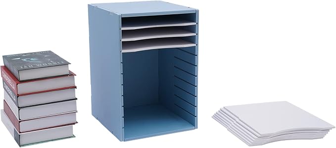 Vertical Desktop Sorter, 11 Slots Blue Mail Organizer File Organizer | PVC Paper Sorter Organizer with 11 Adjustable Compartments, Construction Paper Storage Mailbox for Home Office - Image 9