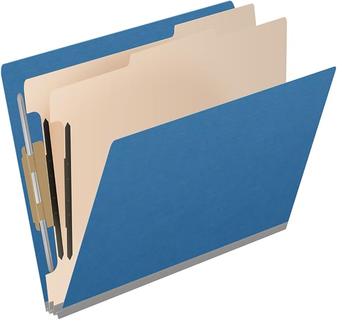 25 Pt. Pressboard Classification Folders, Full Cut End Tab, Letter Size, 2 Dividers, Royal Blue (Box of 10) - Image 2