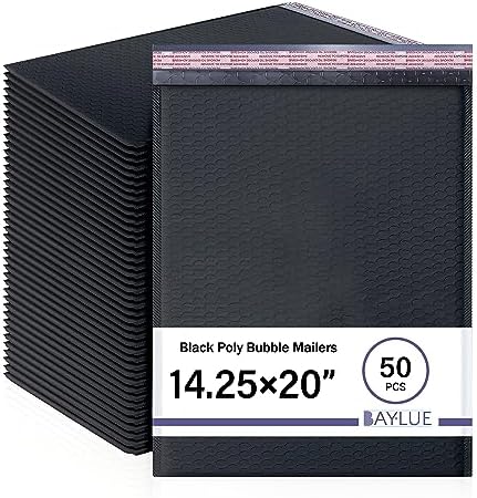 Black Bubble Mailers 14.25x20, Self Seal Poly Padded Envelopes #7, 50 Pack by BAYLUE
