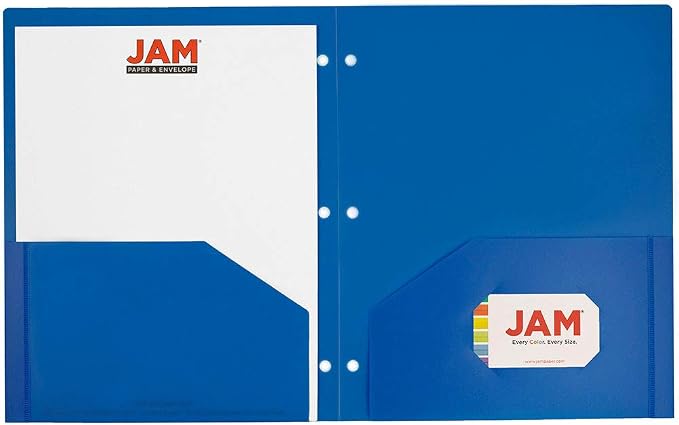 JAM PAPER Heavy Duty Plastic 3 Hole Punch School Folders with Pockets - Blue - 6/Pack - Image 4