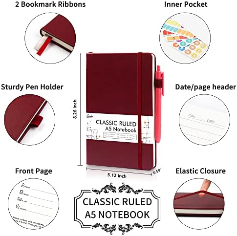 feela 24 Pack Journal Notebook for Work, Business Notebook Bulk Hardcover Lined Writing Journal with Pen Holder for Men Women Note Taking, with 24 Black Pens, 120 GSM, 5.1”x8.3”, A5, Wine - Image 2