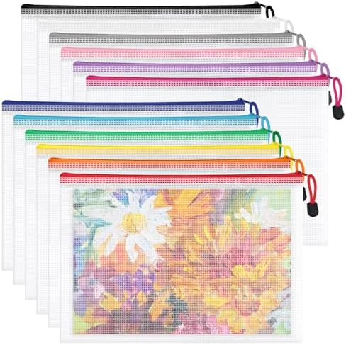 12Pcs A4 Letter Size Mesh Zipper Pouch Bags, 12 Colors by Aubeco