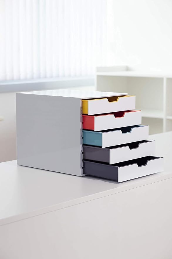 Durable Varicolor 5 Drawer Unit - White Desktop Drawer Set with 5 Color Coded Draws - Letter to Folio Size Files - Perfect for Storing Documents and Paper Work - Image 2
