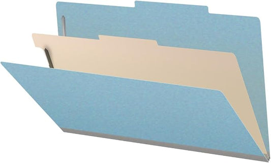 25 Pt. Pressboard Classification Folders, 2/5 Cut ROC Top Tab, Legal Size, 1 Divider, Light Blue (Box of 10) by Ecom+Folders