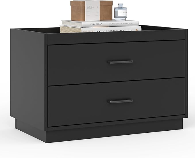 Stackable Storage with 2 Drawers, 28"W Storage Bins for Closet Organizers | Wood Stackable Closet Organizer Modern Large Stackable Storage Units for Living Room Hallway Bedroom, Black by PinkMuse