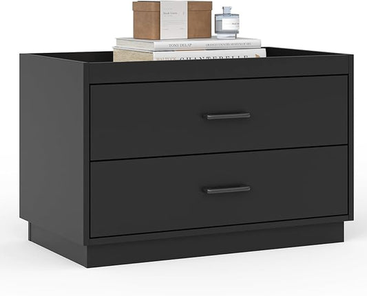 Stackable Storage with 2 Drawers, 28"W Storage Bins for Closet Organizers | Wood Stackable Closet Organizer Modern Large Stackable Storage Units for Living Room Hallway Bedroom, Black by PinkMuse