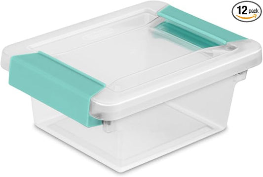 Sterilite Clip Box, Stackable Clear Plastic Bins- Mini, 12-Pack | Storage Containers with Latching Lids for Writing, Arts or Crafts Supplies - Home, Office, Classroom & Workshop Organization by Sterilite