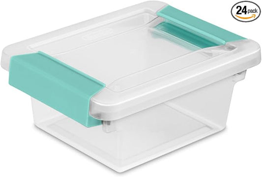 Sterilite Clip Box, Stackable Clear Plastic Bins- Mini, 24-Pack | Storage Containers with Latching Lids for Writing, Arts or Crafts Supplies - Home, Office, Classroom & Workshop Organization by Sterilite