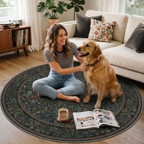 5FT Round Office Chair Mat for Hardwood Floor, Non-Slip Washable Dark Green - Image 3