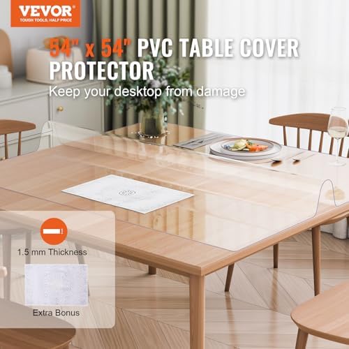 VEVOR Plastic Table Cover, 54 x 54 Inch 1.5 mm Thick Clear Square PVC Desk Mat Protector, Waterproof & Easy Cleaning Desk Pad Tablecloth, for Office, Dresser, Dining Room, Night Stand - Image 2
