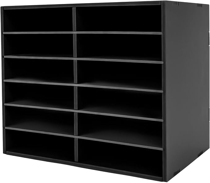 Mail Sorter Desktop, Black Mailbox for Classroom, 12 Compartments Literature Organizer, Desktop File Sorter, Paper Organizer for Home School Office (12 Slots Black) by MhdunueSK