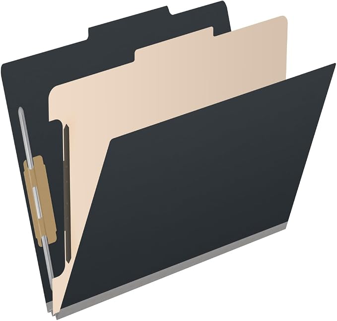 25 Pt. Pressboard Classification Folders, 2/5 Cut ROC Top Tab, Letter Size, 1 Divider, Black (Box of 10) - Image 2