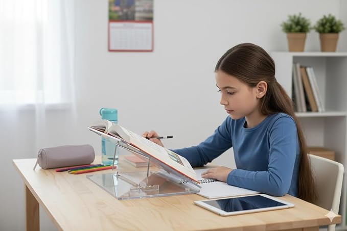 Table Top Elevator, Adjustable in Line Document Holder Ergonomic Slanted Writing and Reading Stand for Desktop (Transparent Clear, 12 x 16 inch) - Image 2