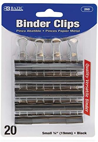 BAZIC Products Small Binder Clips, Black, 3/4 in (19 mm), 20 Ct, 24-Box by BAZICProducts
