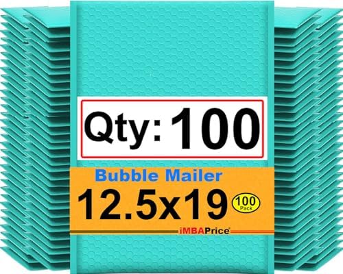 iMBAPrice 100-Pack #6 (12.5" x 19") Premium Hot Teal Color Self Seal Poly Bubble Mailers Padded Shipping Envelopes (Total 100 Bags) by iMBAPrice