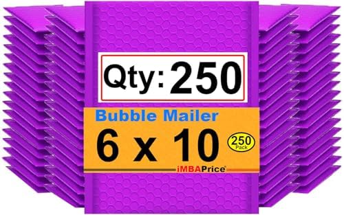 iMBAPrice 250-Pack #0 (6" x 10") Premium Mat Purple Color Self Seal Poly Bubble Mailers Padded Shipping Envelopes (Total 250 Bags) by iMBAPrice