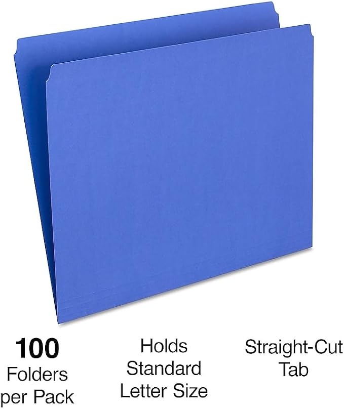 Staples File Folders, Single Tab, Letter Size, Blue, 100/Box (ST509679-CC) - Image 2