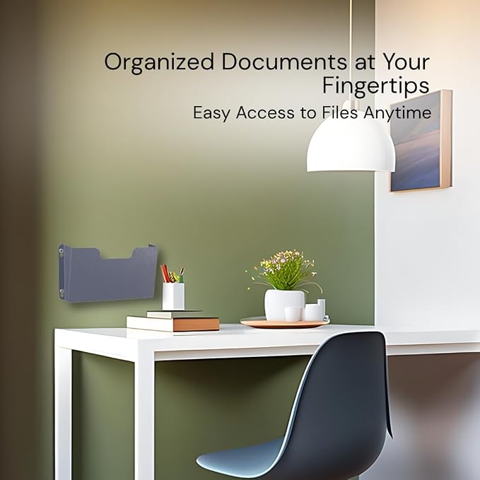 Single Pocket Wall File Organizer, Metal Letter Size Office Wall Organizer | Wide 12x3x7.5in Open Access, Space-saving Slim Profile with Pre-drilled Mounting Holes, Matte Gray-blue Textured Finish - Image 7