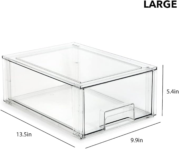 Isaac Jacobs Stackable Organizer Drawer Set (1 Medium, 1 Large), Clear Plastic Storage Boxes, Pull-Out Bins, Home, Office, Closet, Shoes, BPA-Free, Food/Fridge/Freezer Safe (1 Medium, 1 Large) - Image 2