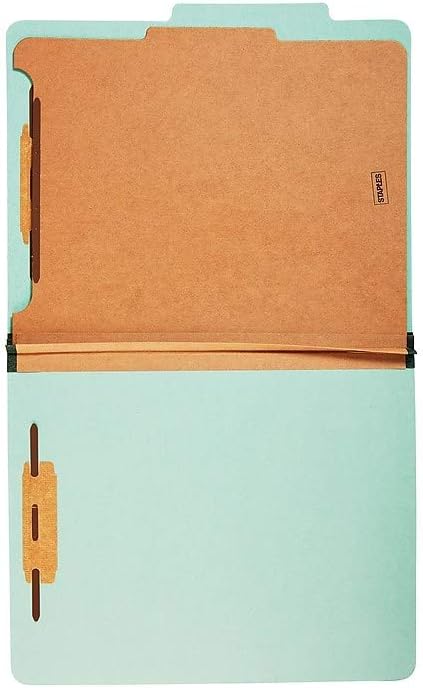 Staples 60% Recycled Pressboard Classification Folder, 1-Divider, 1.75" Expansion, Letter Size, Light Green, 20/Box - Image 3