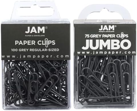 JAM PAPER Combo Pack Colorful Paper Clips - Standard & Jumbo - Grey Paperclips - 1 Pack of 100 & 1 Pack of 75 by JAMPaper