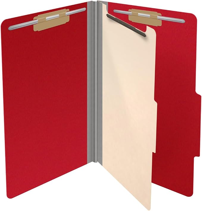 25 Pt. Pressboard Classification Folders, 2/5 Cut ROC Top Tab, Legal Size, 1 Divider, Deep Red (Box of 10) - Image 4