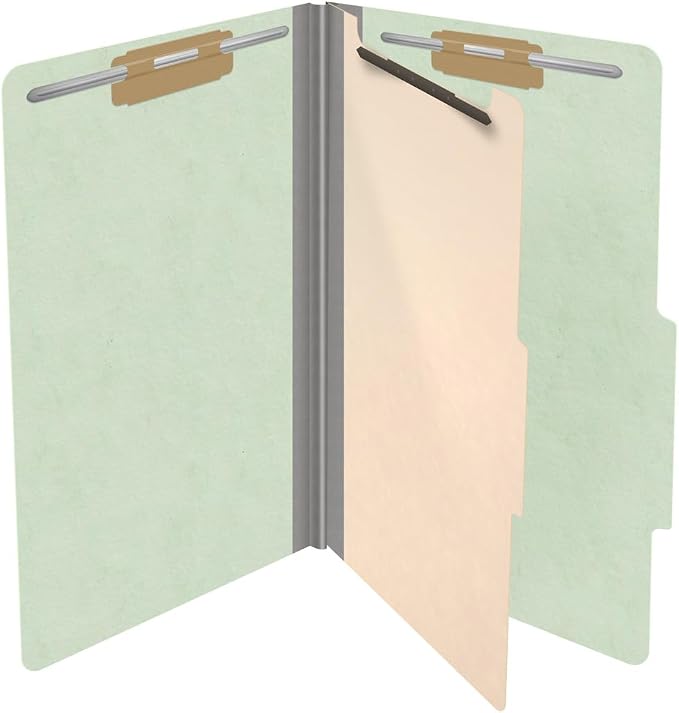 25 Pt. Pressboard Classification Folders, 2/5 Cut ROC Top Tab, Legal Size, 1 Divider, Pale Green (Box of 10) - Image 4